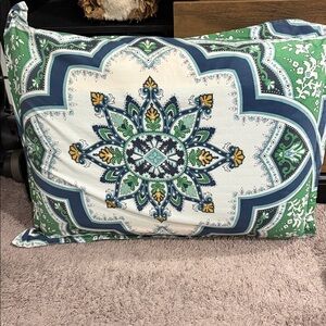 Elegant Green and Blue Mandala Pillow Cover